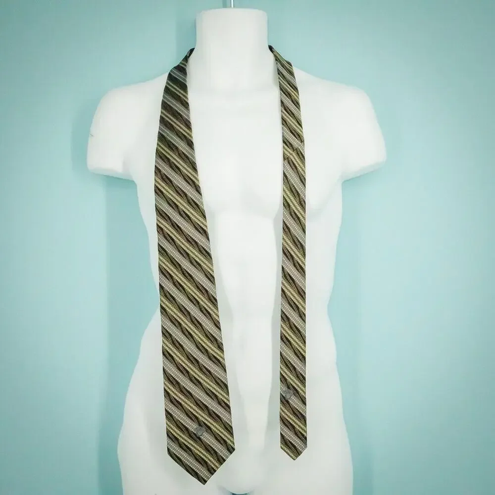 Versace Luxury Designer Silk Black Gray Stripe Print 4 inches Tie Necktie